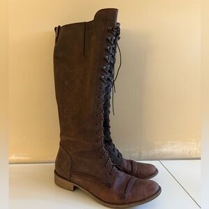 Charles David Regiment Lace-Up Brown Distressed Boot - Italian Leather